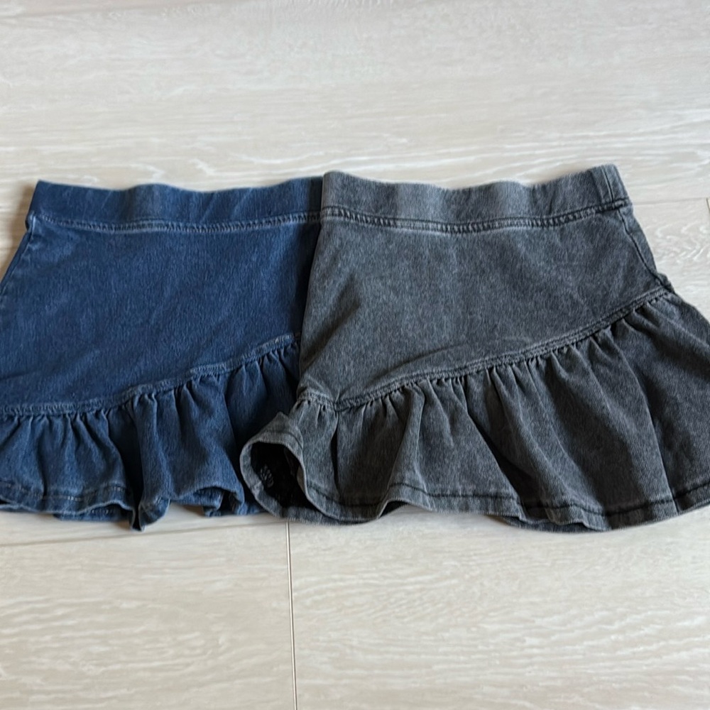H&M Faded Gray Black Blue Flounced Denim Skirt Bundle of 2